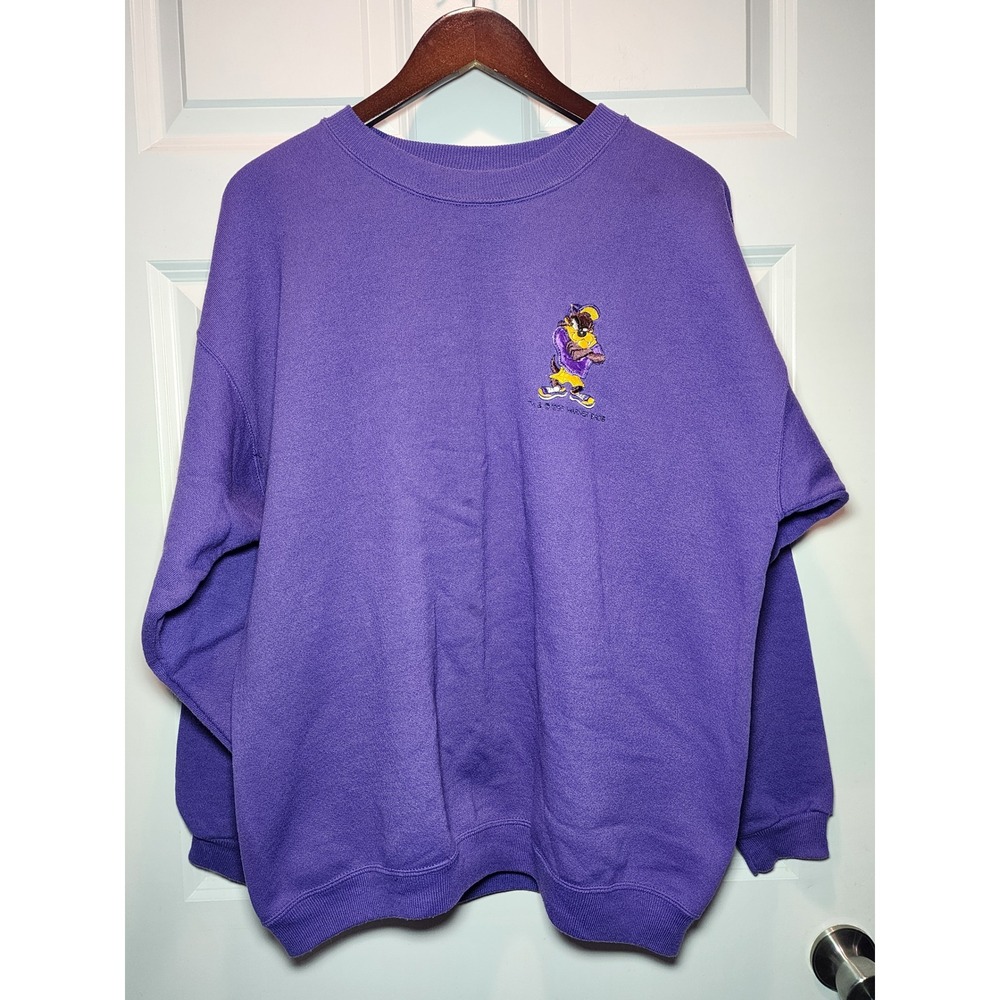 Vintage 1996 Hanes Taz Looney Tunes Purple Sweatshirt Mens Large Made in USA